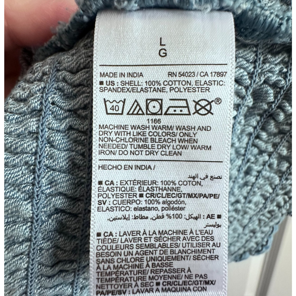 Old Navy Womens Large Blue Cotton Chambray Smocked Waist Defined V-Neck Boho Top - Picture 6 of 6